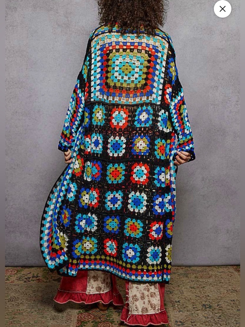 NWT POL Bohemian Multi-Color Granny Square Duster